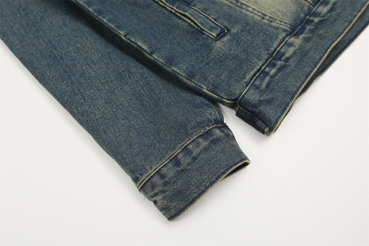 Retro patchwork lapel denim jacket