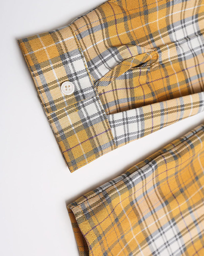 做舊撞色格子連帽襯衫