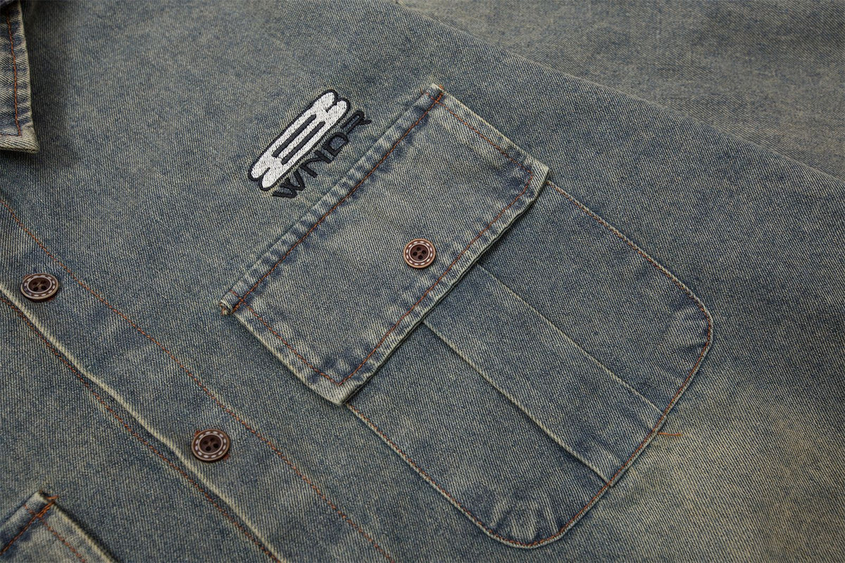 復古格子拼接假兩件牛仔外套