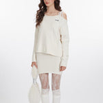 復古寬鬆一字領飄帶毛衣(女款)