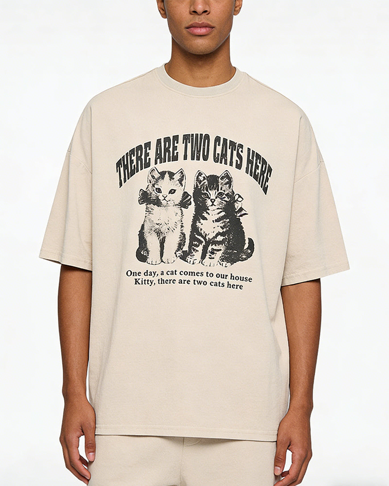 美式卡通小貓咪短袖