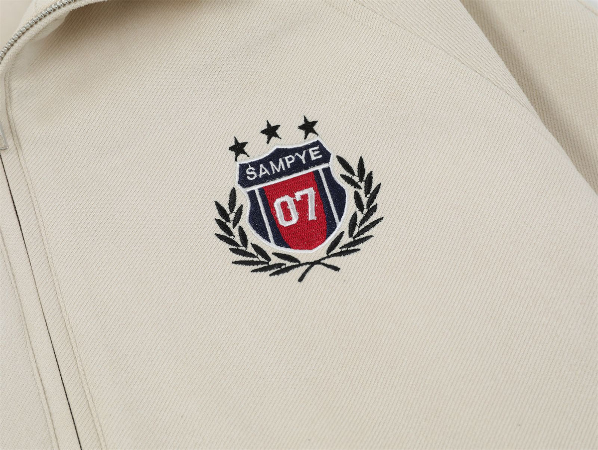 vintage badge stand collar jacket