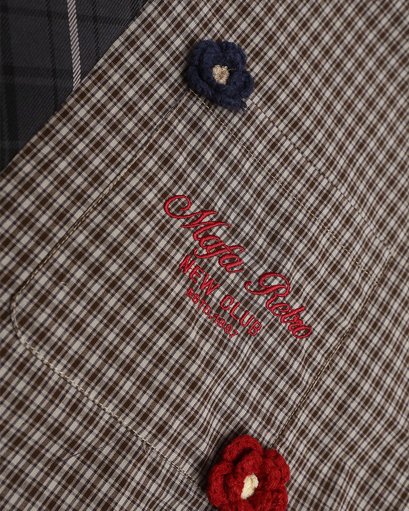 Embroidered plaid long-sleeved shirt