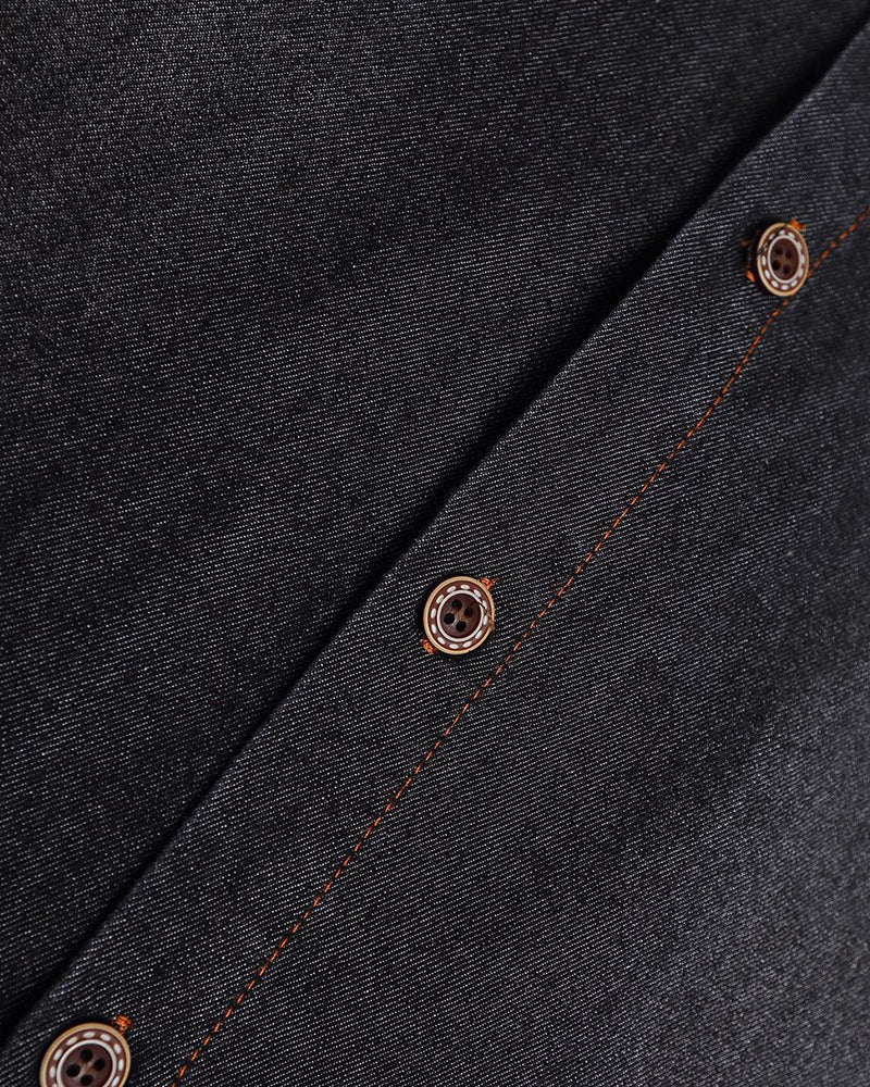 Paneled embroidered denim shirt