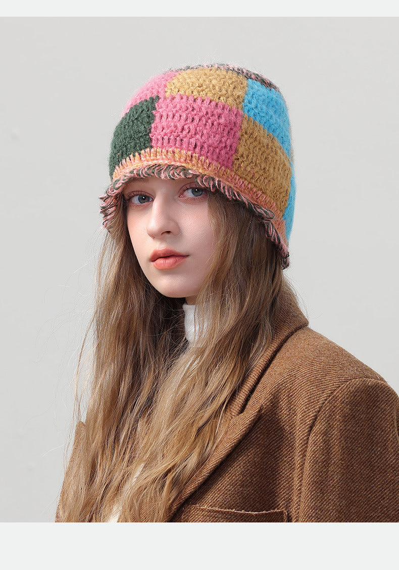 復古撞色拼接漁夫帽