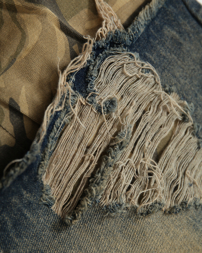 Fake two-piece patchwork cropped jeans