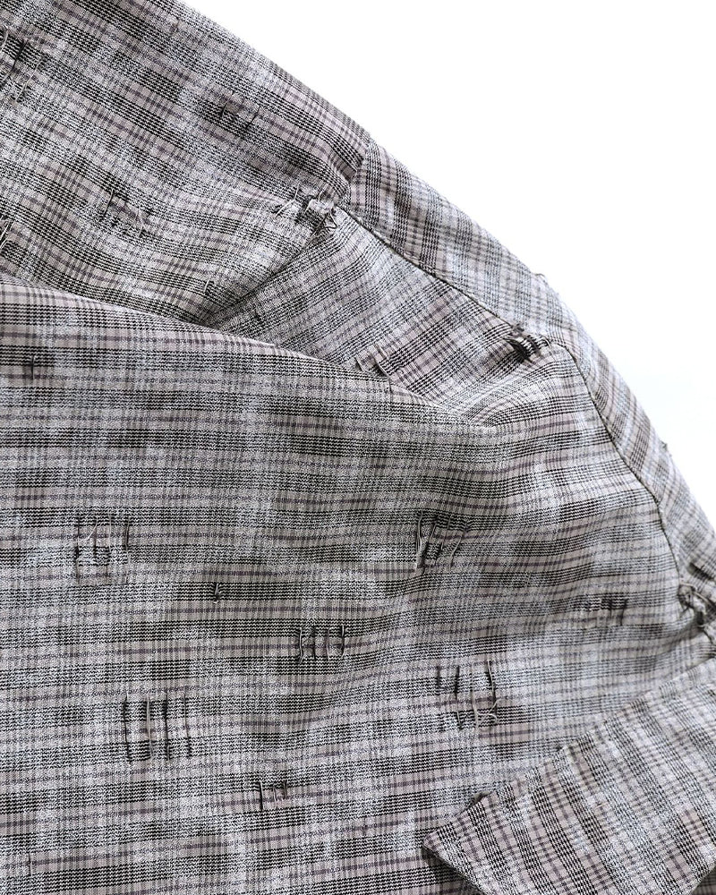 ripped plaid long-sleeved shirt