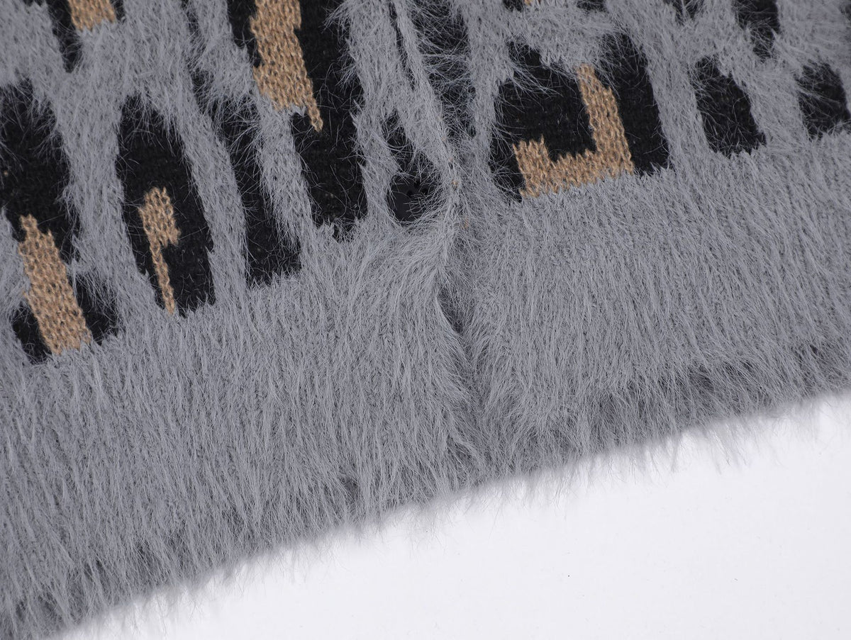 復古豹紋開衫毛衣