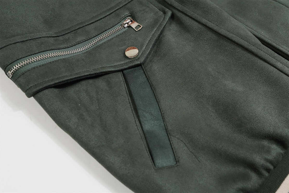 復古做舊撞色拼接夾克