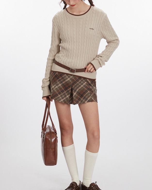 Embroidered striped crew neck sweater (women's style)