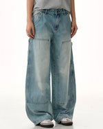 水洗直筒牛仔褲