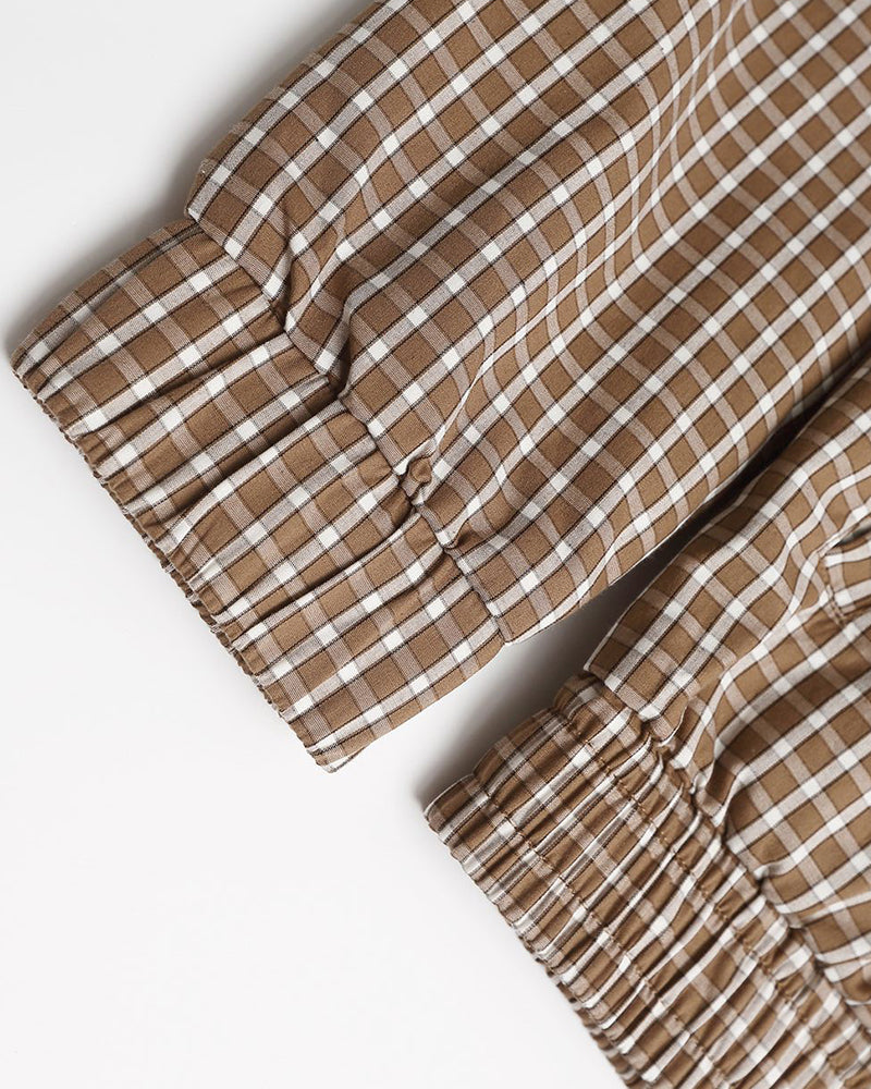 撞色拼接格子外套