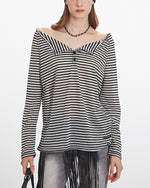 一字領條紋長袖(女款)