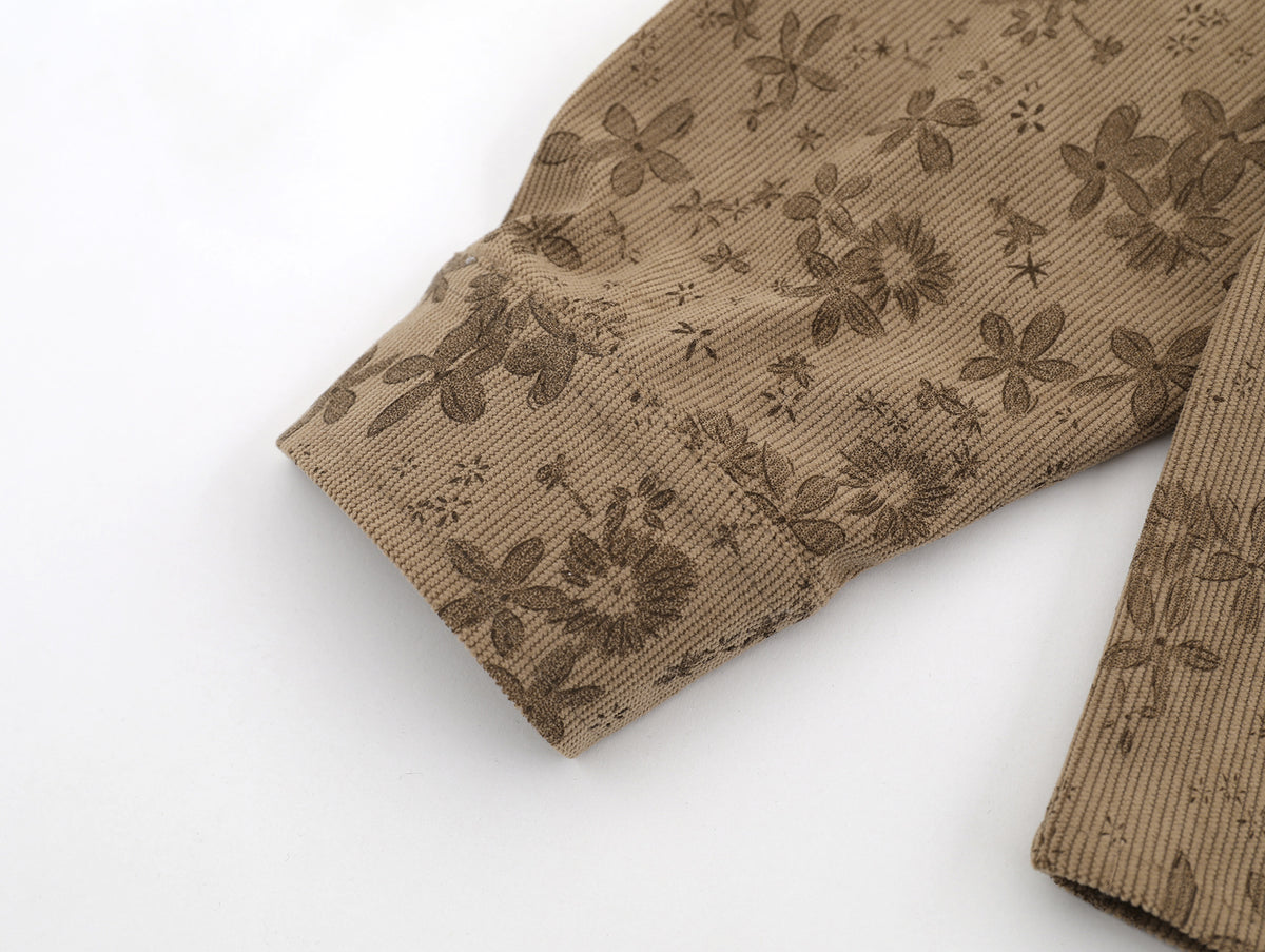 Retro contrast embroidered corduroy shirt