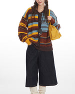 Color-blocked irregular knit cardigan