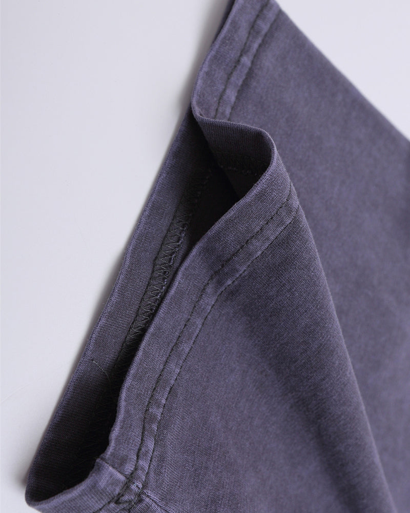 대조적인 컬러 스티칭 짧은 소매