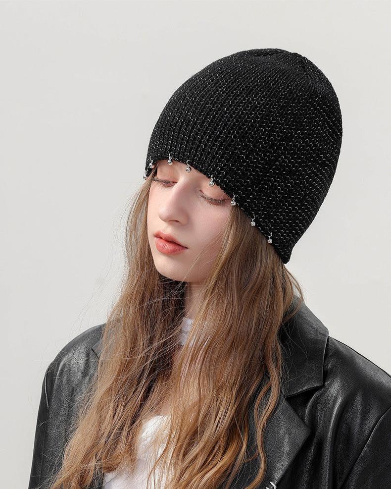 針織挂珠裝飾包頭帽