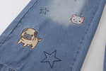 Retro cute embroidered denim trousers