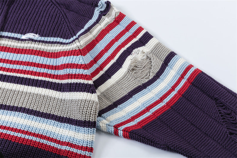 復古撞色條紋連帽衛衣