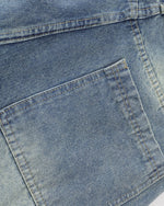 Washed distressed denim cropped shorts