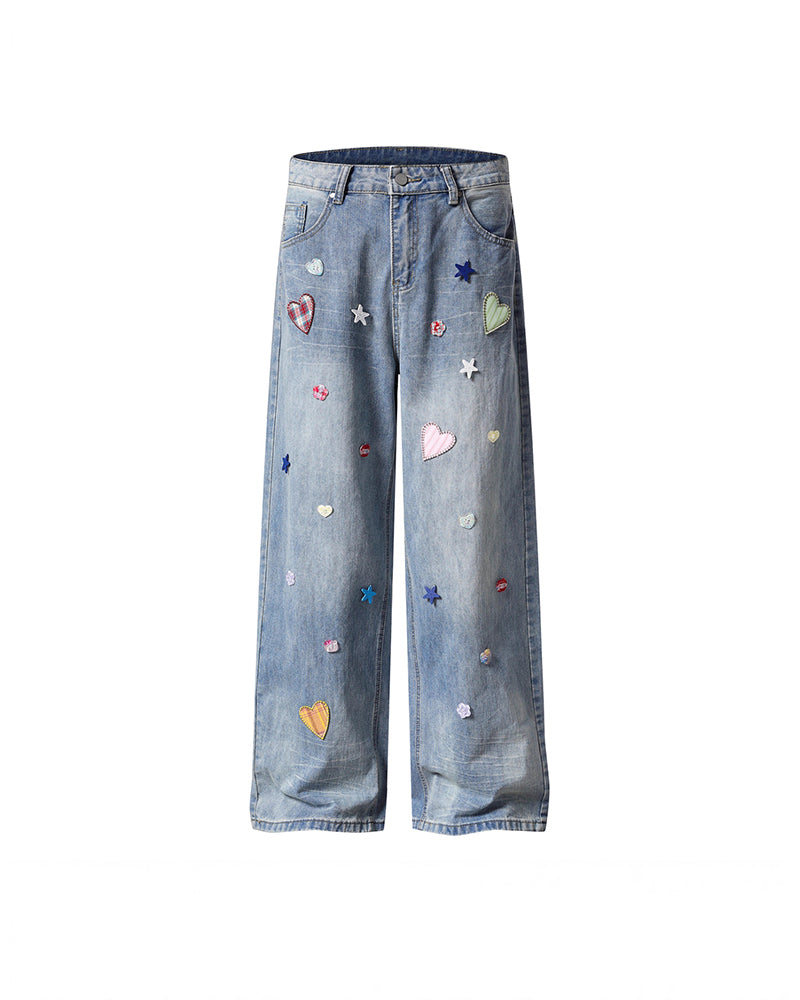 Embroidered Distressed Jeans