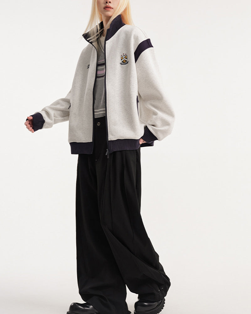 撞色學院風立領外套