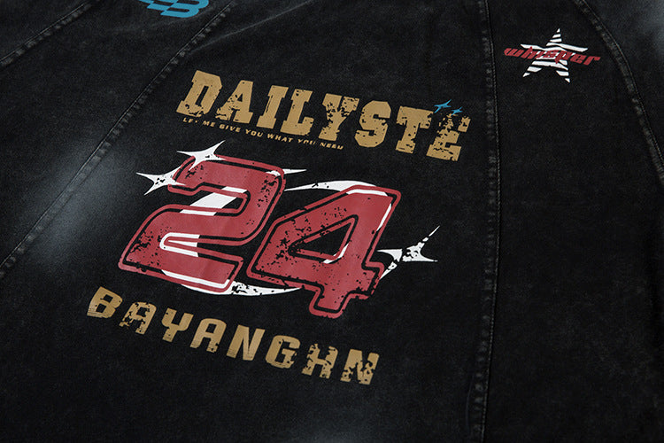 復古做舊字母印花長袖