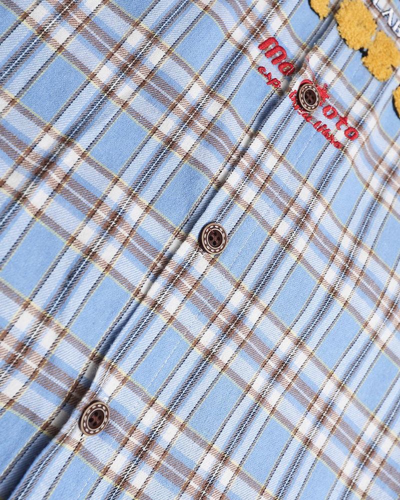 컬러블록 플레드 자수 셔츠