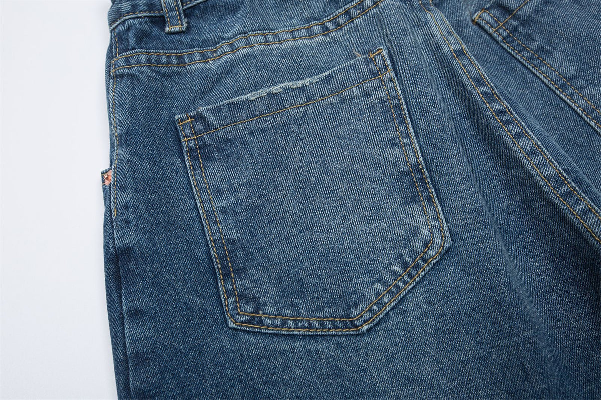 復古水洗牛仔長褲