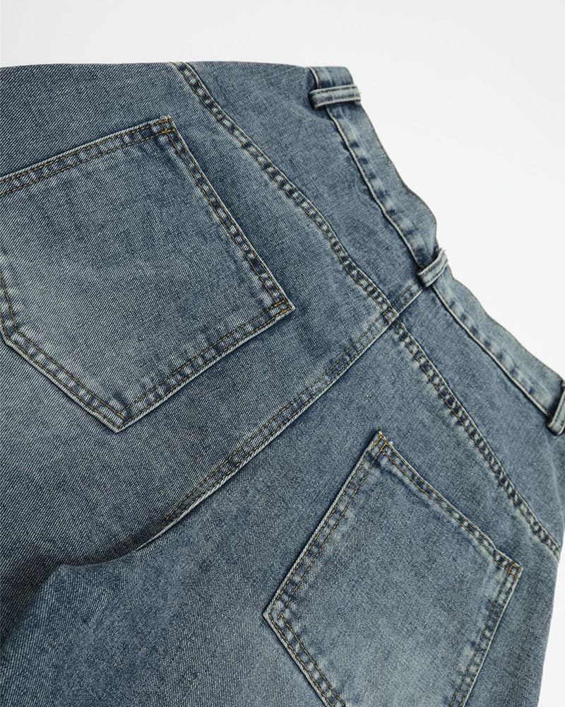 Vintage Washed Cropped Denim Shorts