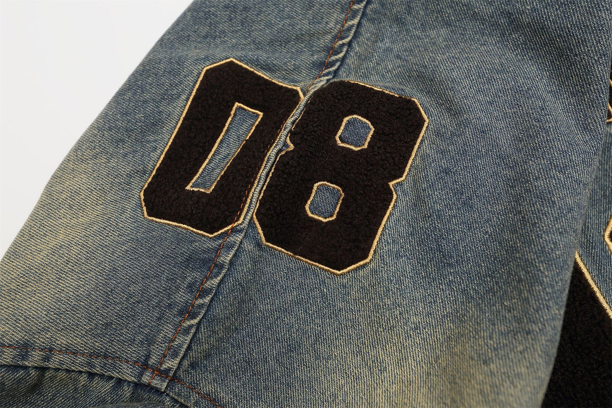 Retro distressed washed denim long sleeves