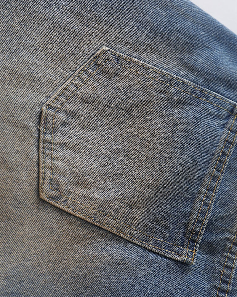 Distressed straight jeans