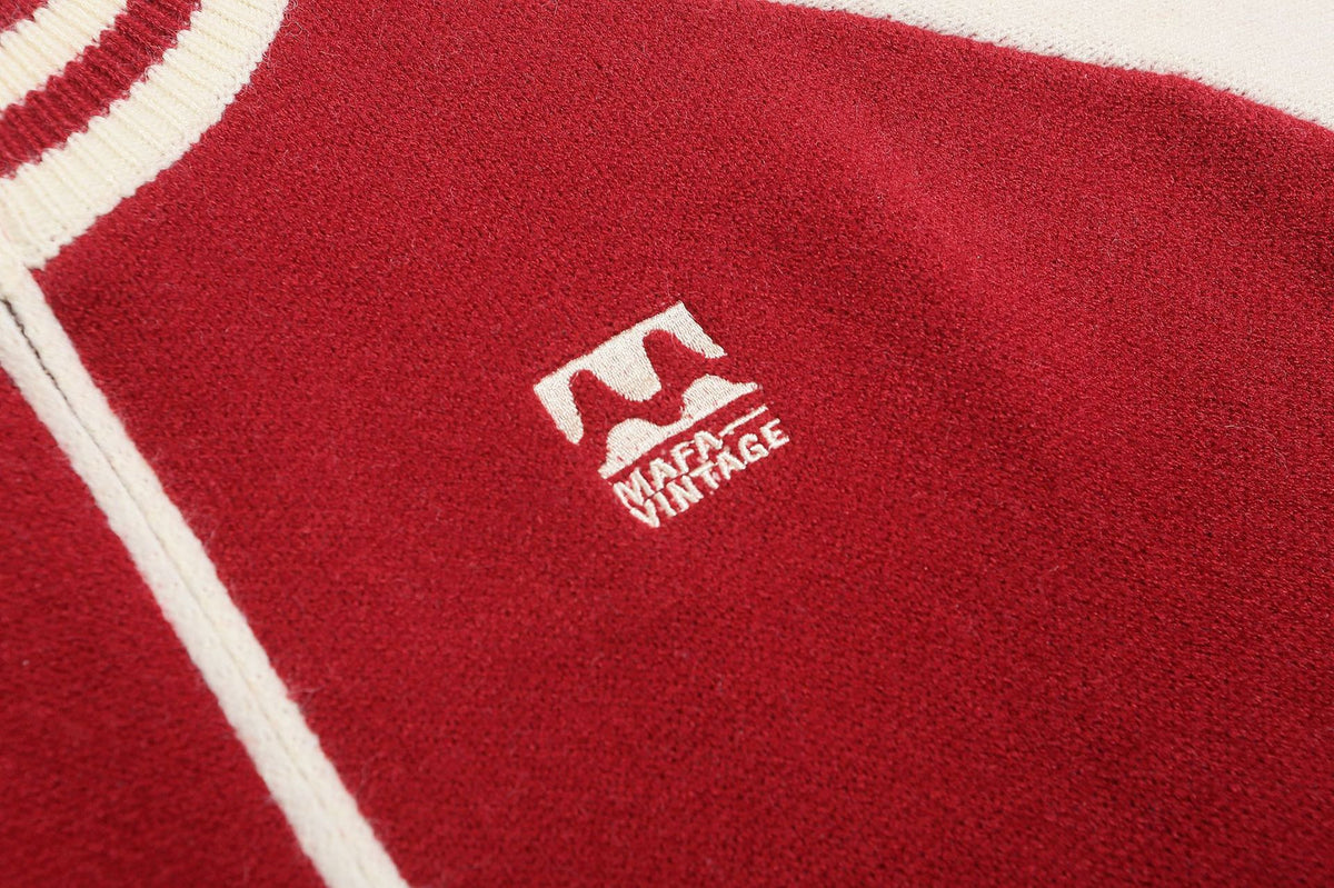 復古拼色刺綉立領針織外套