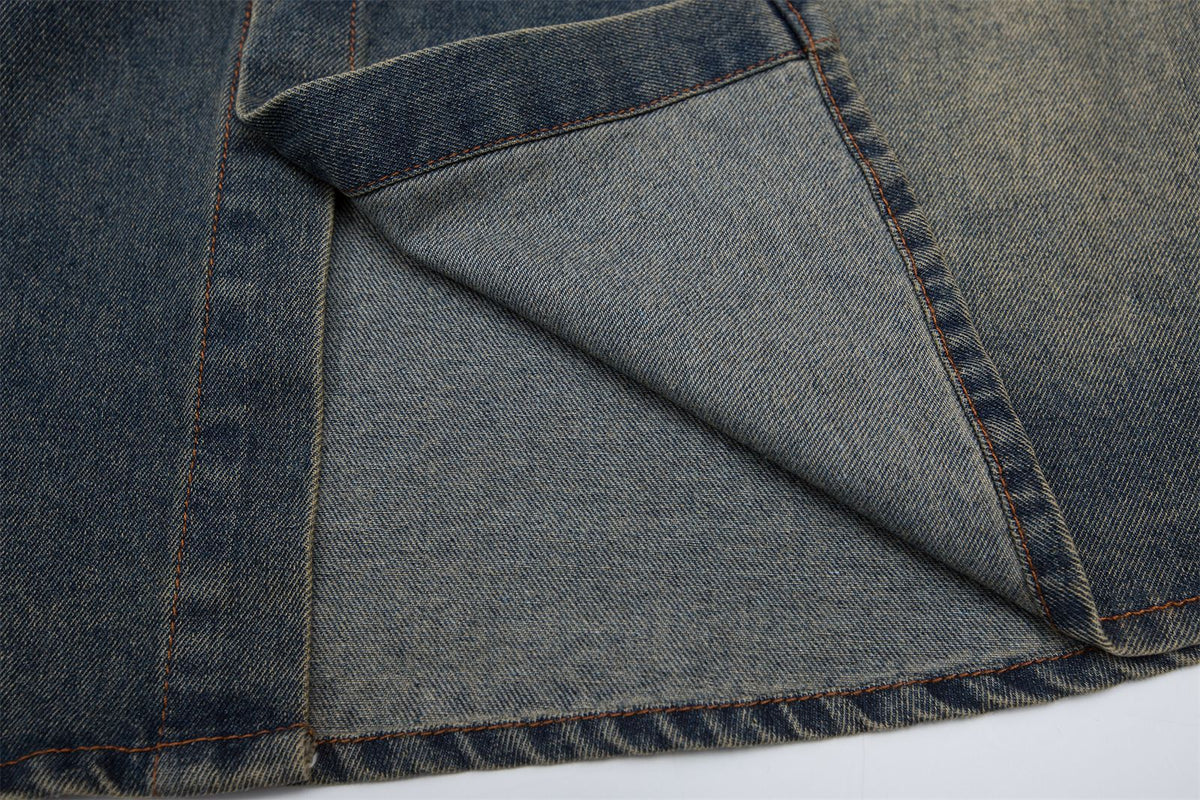 vintage distressed embroidered denim shirt