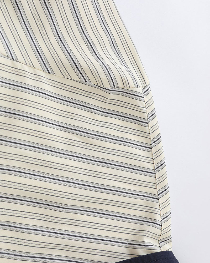 條紋刺綉長袖襯衫