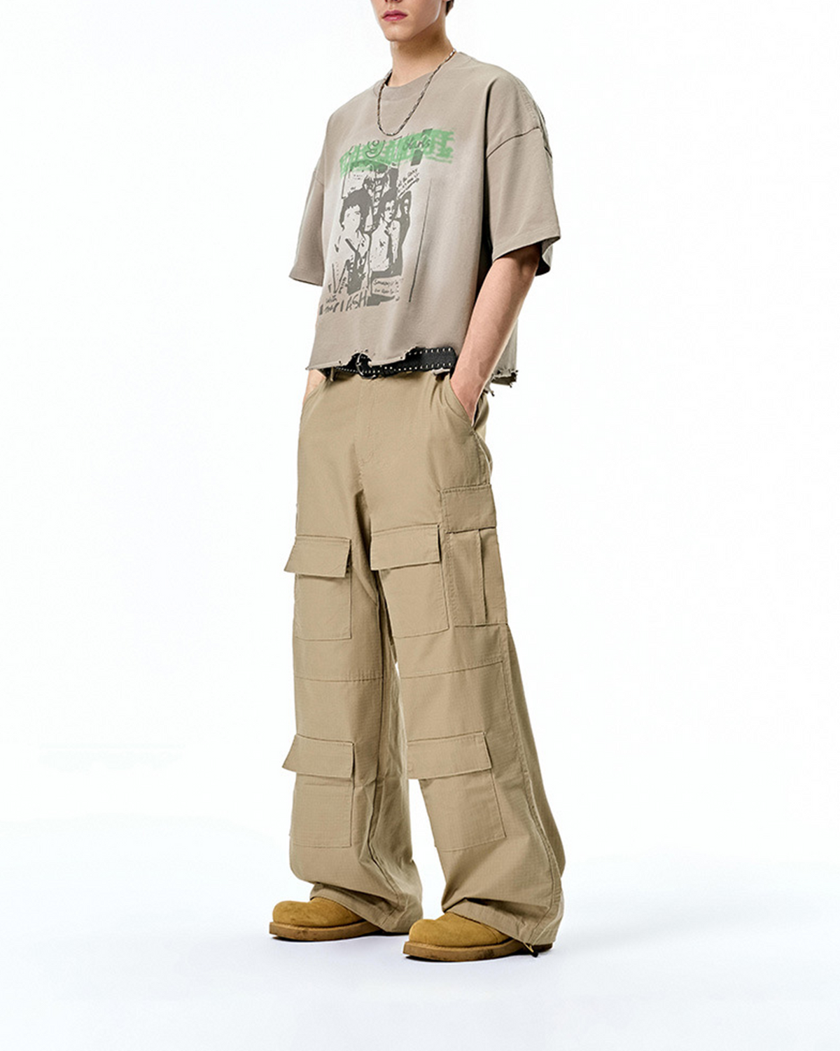 休閑口袋工裝褲