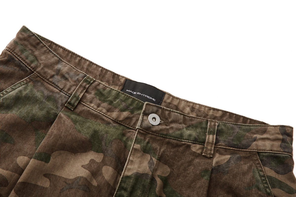 復古水洗做舊迷彩工裝褲