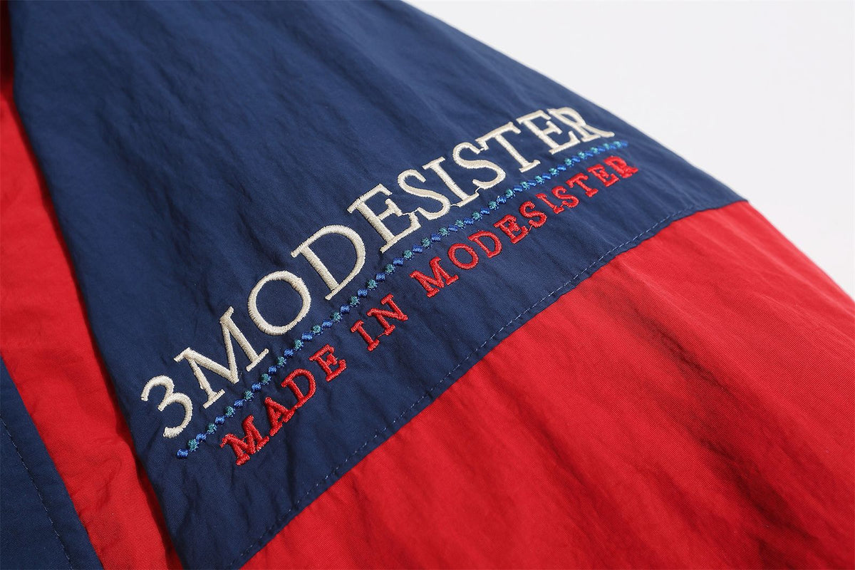 Retro contrasting color patchwork baseball jacket