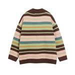 striped stand collar cardigan sweater