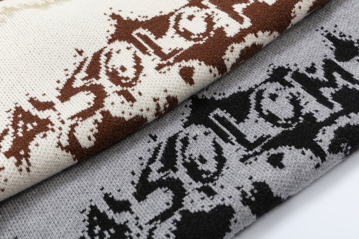 Retro contrasting raw edge crew neck sweater