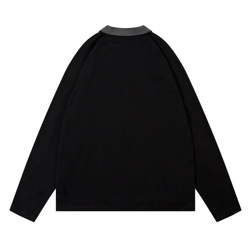 復古運動風撞色拼接長袖