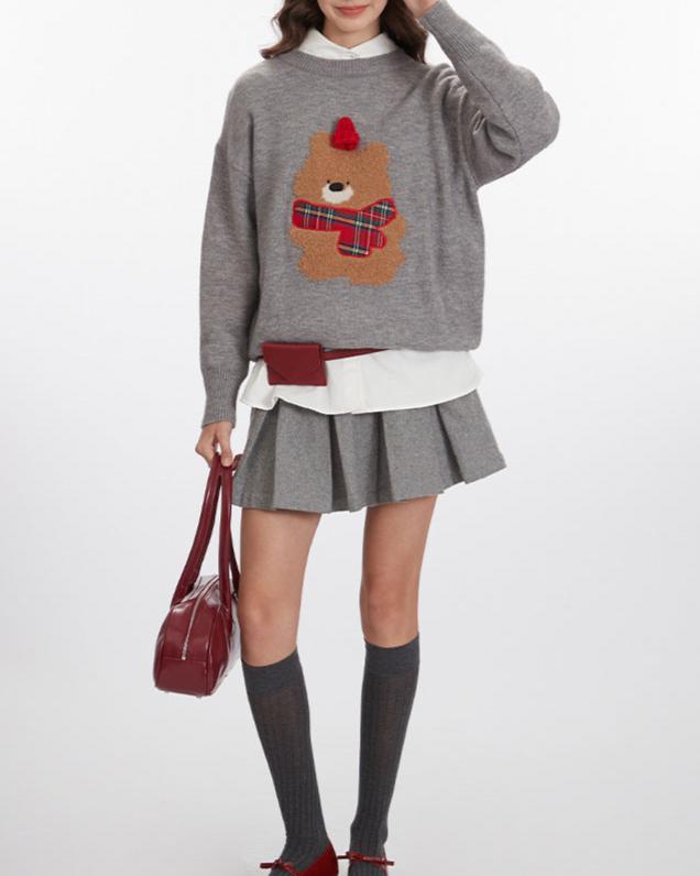 復古卡通小熊毛衣