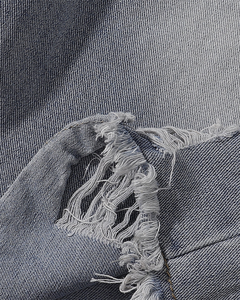 Raw edge straight cropped shorts