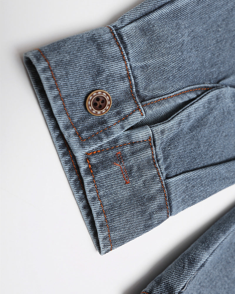 Retro fun denim long-sleeved shirt