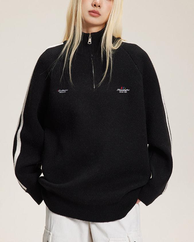 復古運動風立領毛衣