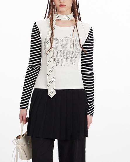 Fake two-piece striped long sleeves