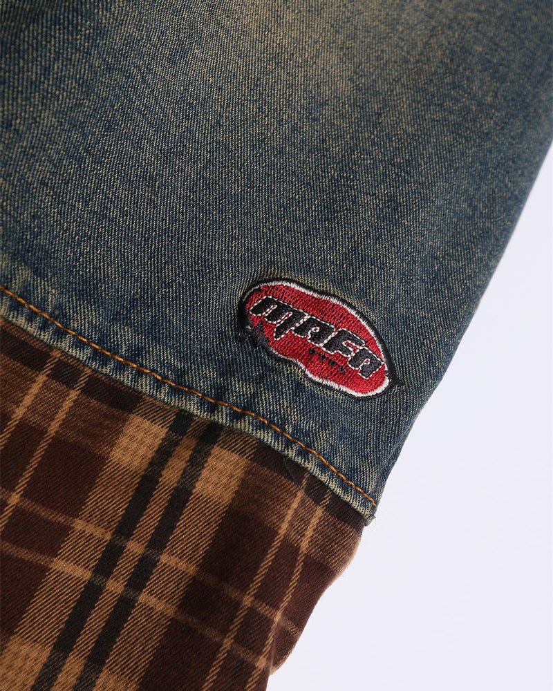 Lettering patchwork cropped trousers