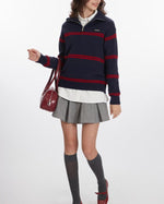 復古翻領半拉鏈毛衣