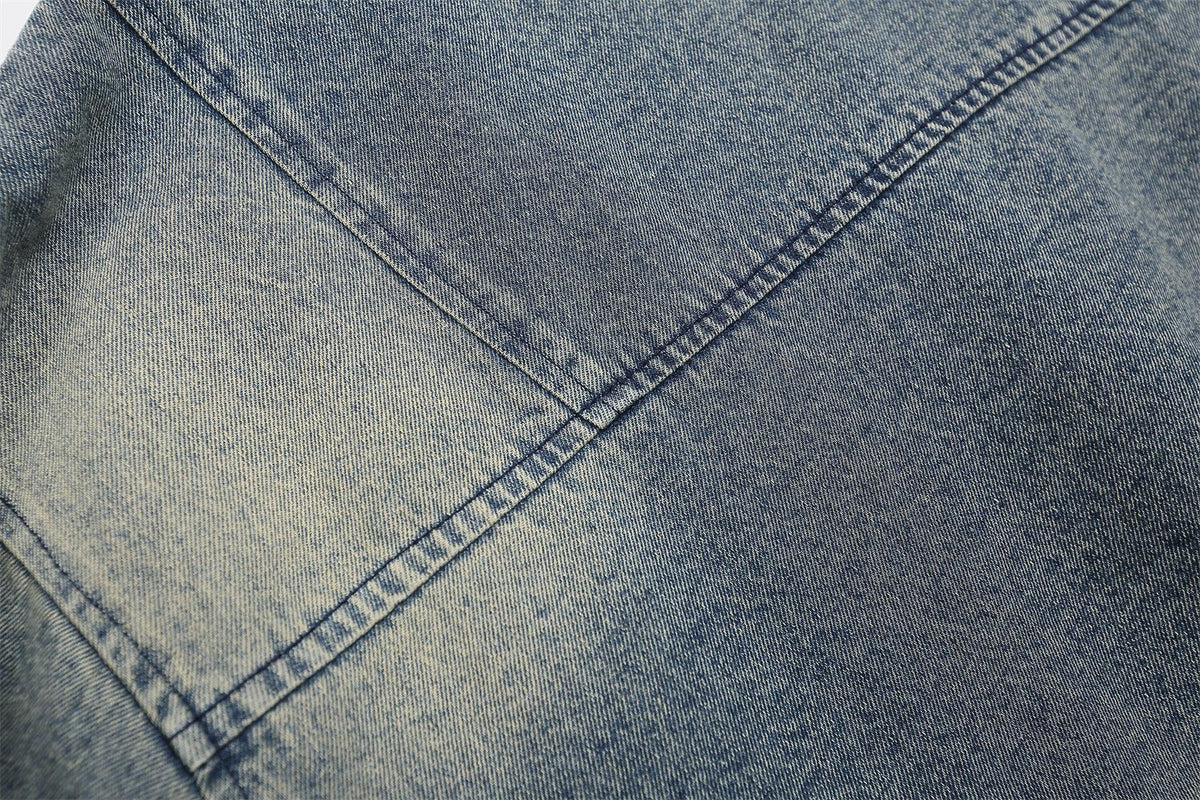 Retro distressed embroidered denim baseball jersey