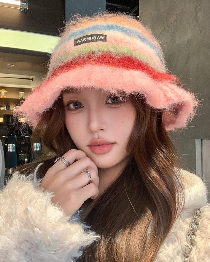 復古彩虹條紋百搭帽